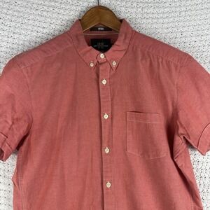 H&M LOGG Button Up Shirt Mens M Fitted Short Sleeve Coral Casual
